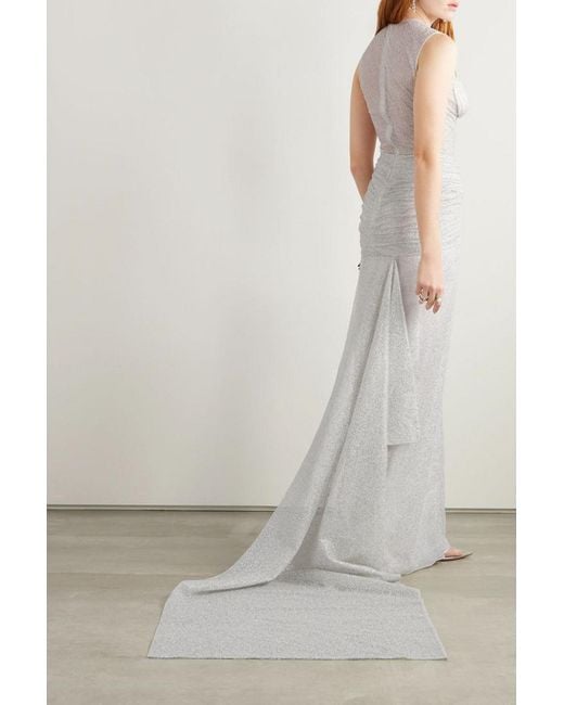 Sandra Mansour White Sunlight robe aus tüll mit glitter-finish und raffungen