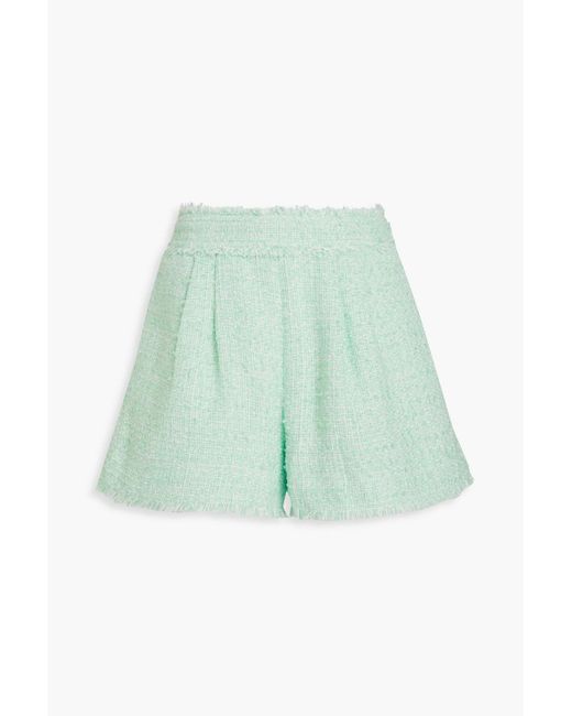 Aje. Green Emmeline Pleated Bouclé-tweed Shorts