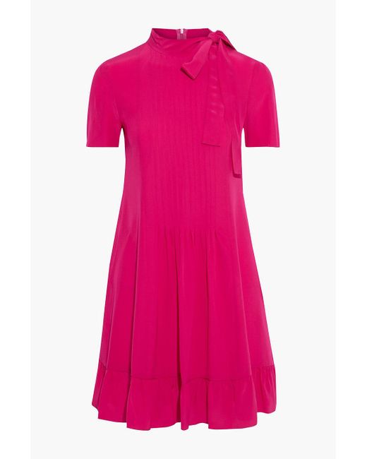 Red Valentino Pussy Bow Pleated Silk Crepe De Chine Mini Dress In Pink