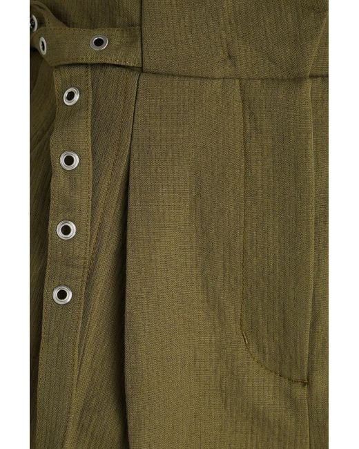 3.1 Phillip Lim Green Shorts aus einer baumwoll-leinenmischung mit gürtel