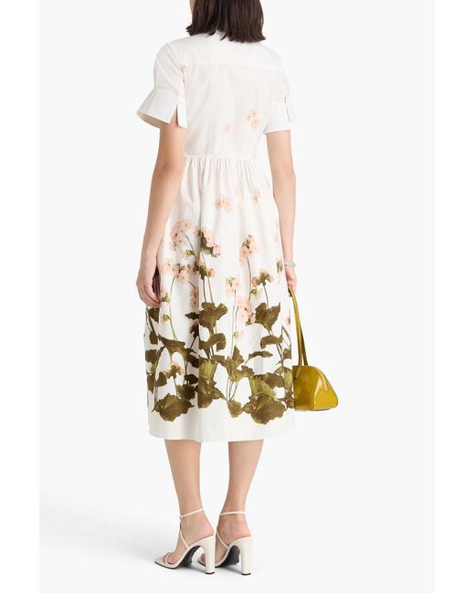 Erdem White Floral-Print Cotton-Poplin Midi Shirt Dress