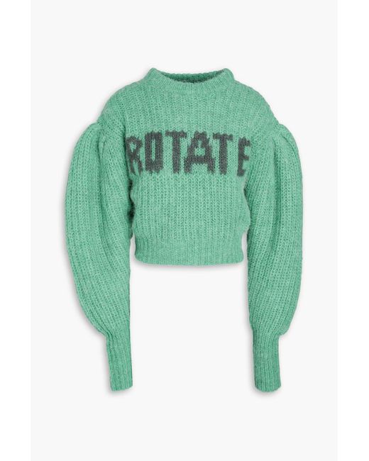 ROTATE BIRGER CHRISTENSEN Green Adley Ribbed Intarsia Wool-blend Sweater