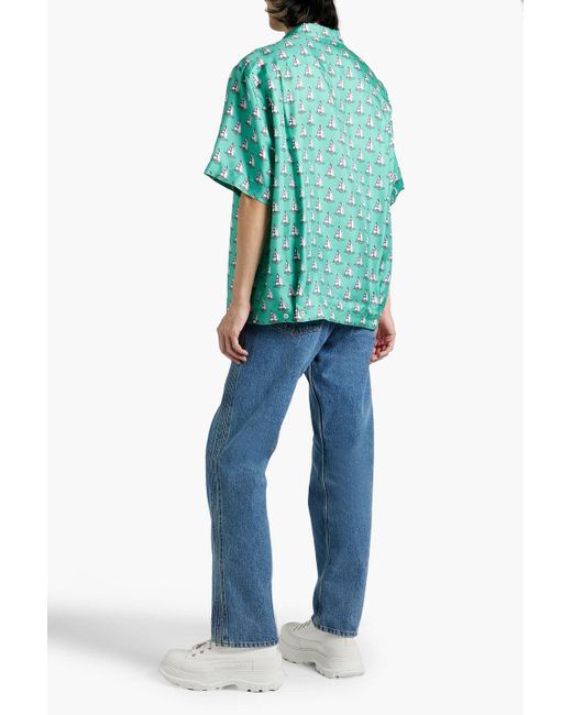 Dolce & Gabbana Green Printed Silk-satin Shirt for men