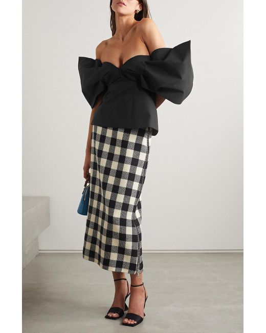 Rosie Assoulin Black Making Your Point Off-the-shoulder Cotton-blend Twill Top