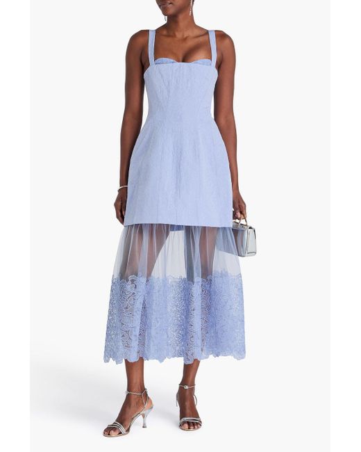 Jonathan Simkhai Blue Layered Cloqué And Tulle Midi Dress