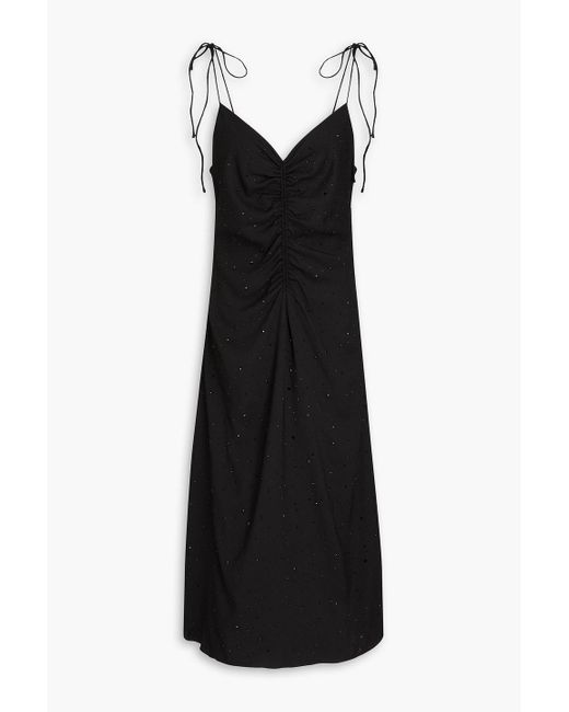 Sandro Black Midikleid aus crêpe mit kristallverzierung und raffungen