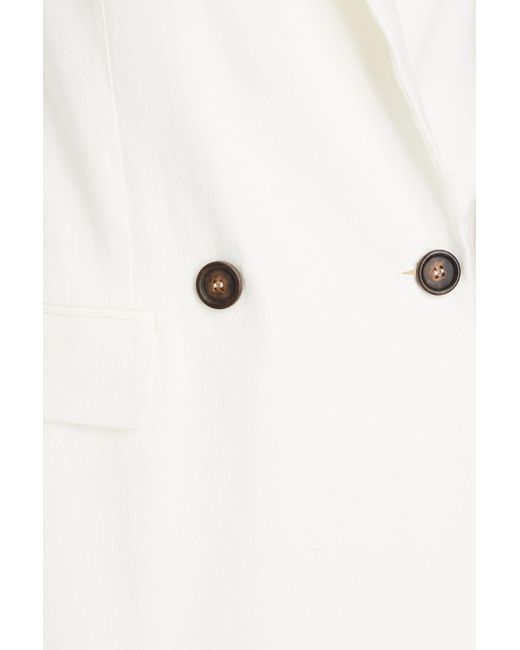 Brunello Cucinelli Natural Double-breasted Bead-embellished Linen-blend Twill Blazer