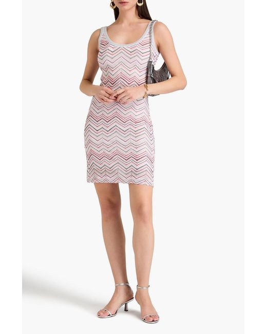 Missoni White Sequin-embellished Metallic Crochet-knit Mini Dress