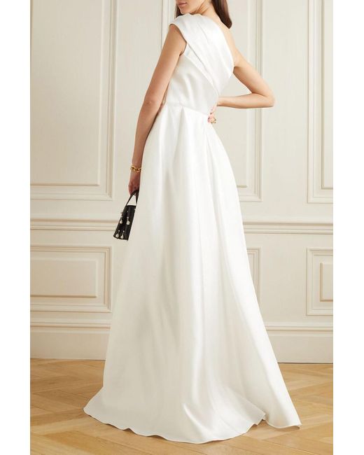 Solace London White Selia asymmetrisches maxikleid aus glänzendem twill und crêpe