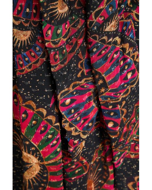 Farm Rio Red Printed Metallic Fil Coupé Chiffon Midi Dress
