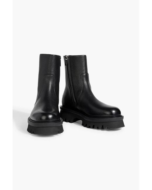 Ferragamo Black Klem Pebbled-Leather Ankle Boots