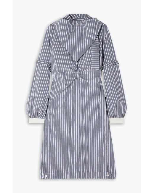Wales Bonner Blue Sonny Convertible Ruched Striped Cotton-blend Poplin Dress