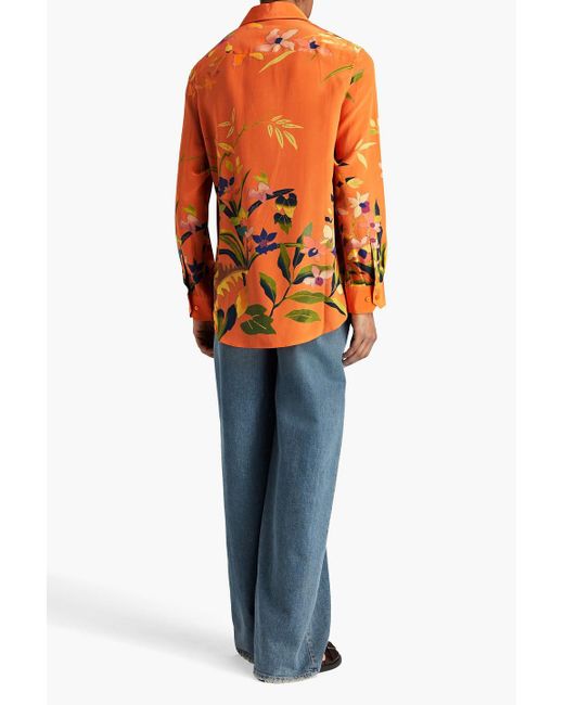 Etro Orange Floral-print Silk Crepe De Chine Shirt for men