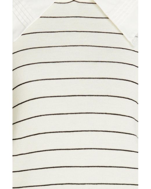 Claudie Pierlot Natural Gestreifter pullover aus wolle mit baumwollpopeline-einsatz