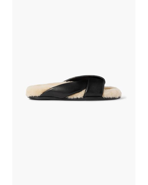 Emme Parsons Black Shearling-lined Leather Slides