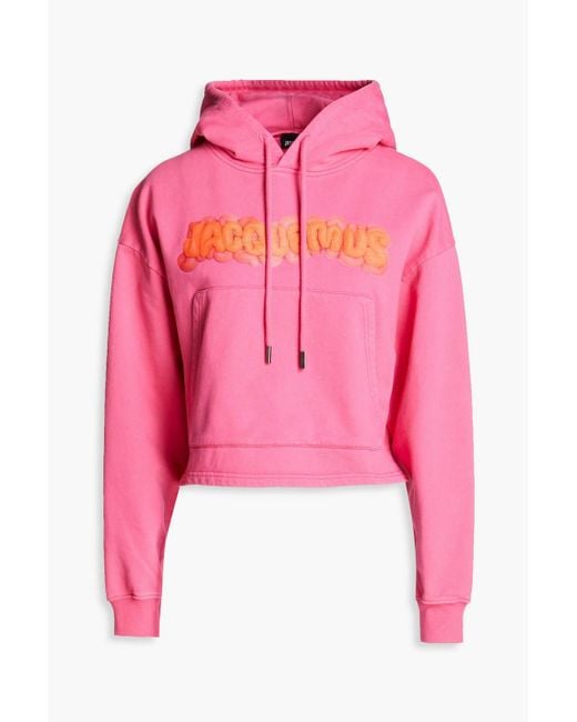 Jacquemus Pink Pate À Modeler Cropped Logo-print French Cotton-terry Hoodie