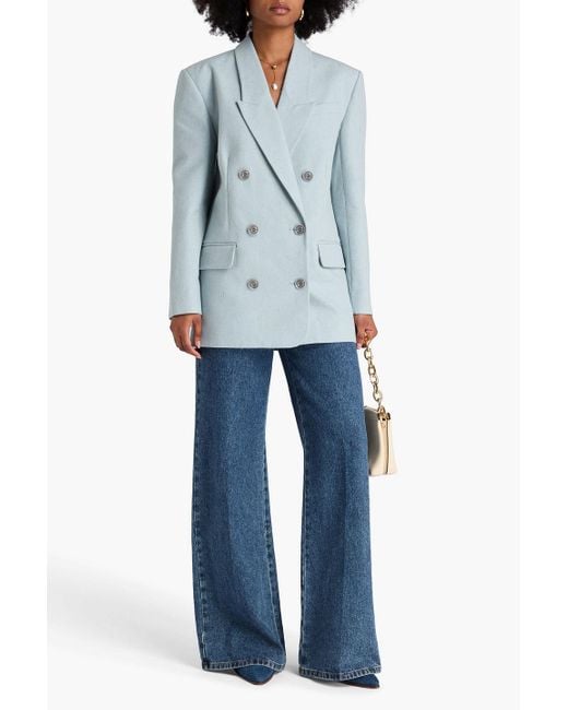 Zimmermann Blue Double-breasted Donegal Cotton And Silk-blend Canvas Blazer