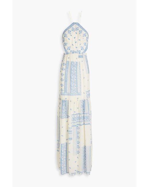 Ba&sh White Ilona Cutout Printed Crepe Halterneck Maxi Dress