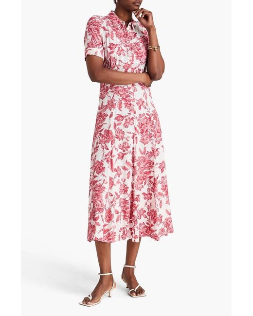 Sandro Red Floral-Print Jacquard Midi Shirt Dress