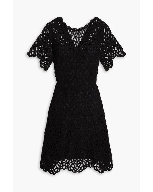 Maje Black Cutout Crocheted Cotton Mini Dress