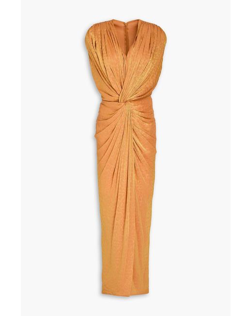 Costarellos Orange Twisted Metallic Leopard-Print Georgette Maxi Dress