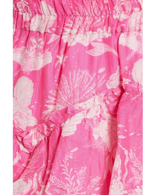 LoveShackFancy Pink Abrielle Tiered Printed Cotton And Silk-blend Voile Mini Skirt
