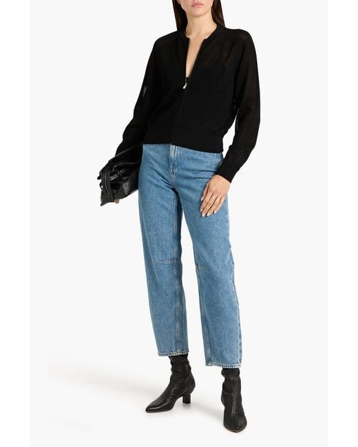 Theory Black Pointelle-knit Cardigan