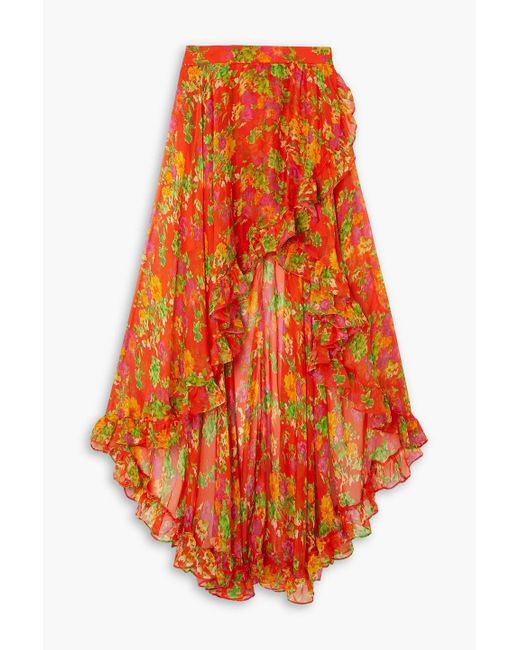 Caroline Constas Orange Del Wrap-effect Floral-print Silk-chiffon Midi Skirt