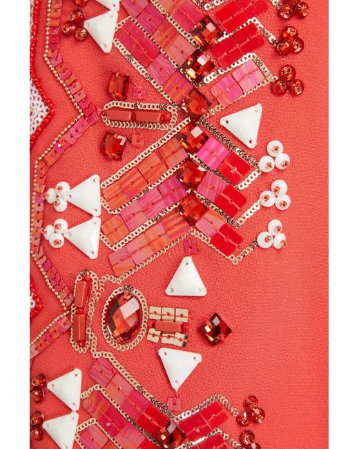 Jenny Packham Red Embellished Stretch-crepe Midi Dress