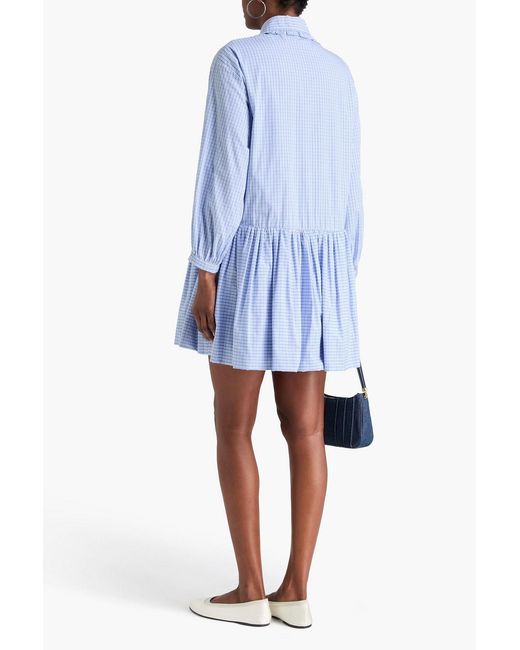 Claudie Pierlot Blue Checked Cotton-poplin Mini Shirt Dress
