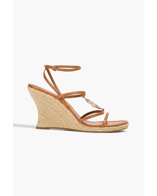 Tory Burch White Capri Embellished Leather Wedge Espadrilles
