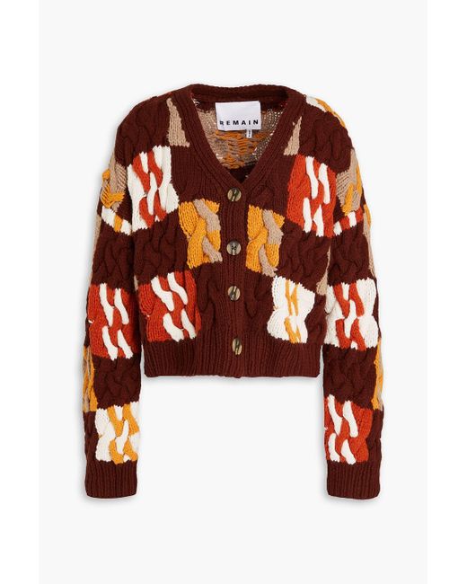REMAIN Birger Christensen Red Cable-knit Wool-blend Cardigan