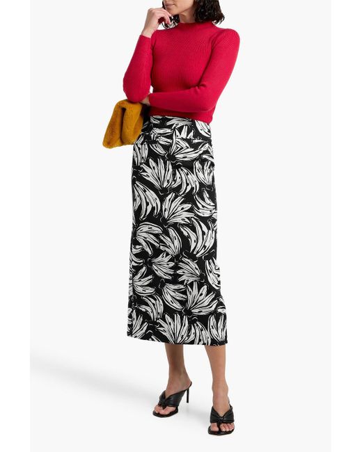 Farm Rio Black Printed Cotton And Lyocell-Blend Canvas Midi Skirt