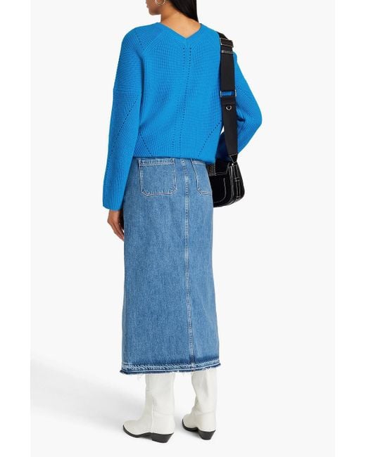 Maje Blue Pointelle-knit Cashmere Sweater