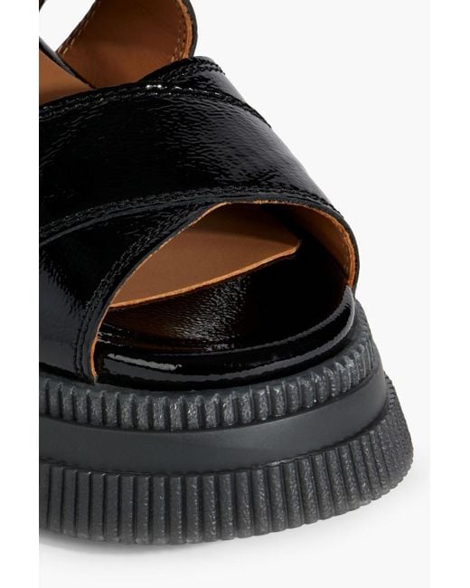 Ganni Black Patent-leather Platform Sandals