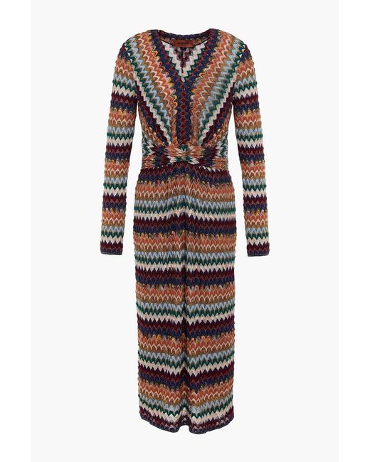 Missoni Red Twist-front Metallic Crochet-knit Midi Dress