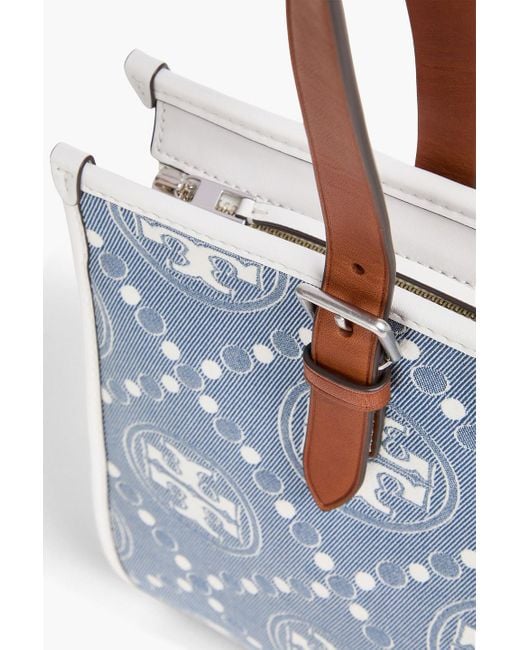 Tory Burch Blue Tote bag aus jacquard mit lederbesatz