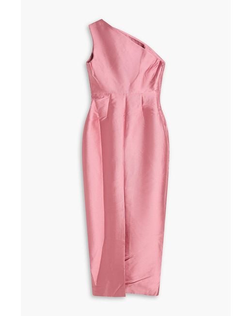 Solace London Pink Kira One-Shoulder Duchesse-Satin Maxi Dress