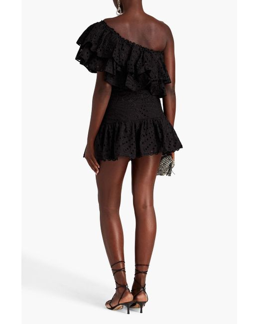 Charo Ruiz Black Ibiza Ruffled Broderie Anglaise Cotton-blend Mini Skirt