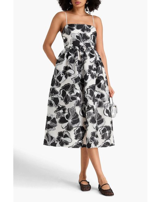 Stine Goya White Metallic Floral-Jacquard Midi Dress