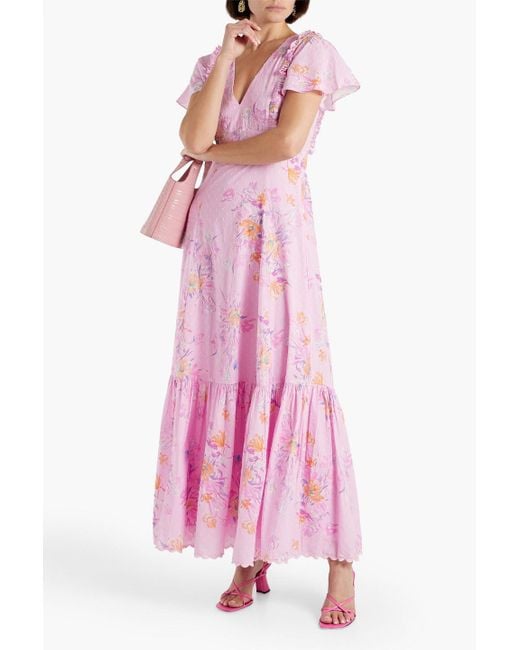 LoveShackFancy Pink Vinnie Floral-print Fil Coupé Cotton Maxi Dress