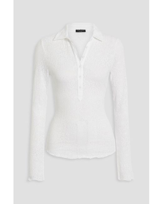 Rag & Bone White Gemma Jacquard-knit Polo Shirt