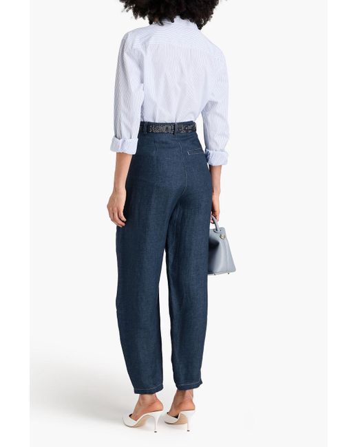 Emporio Armani Blue Linen Tapered Pants