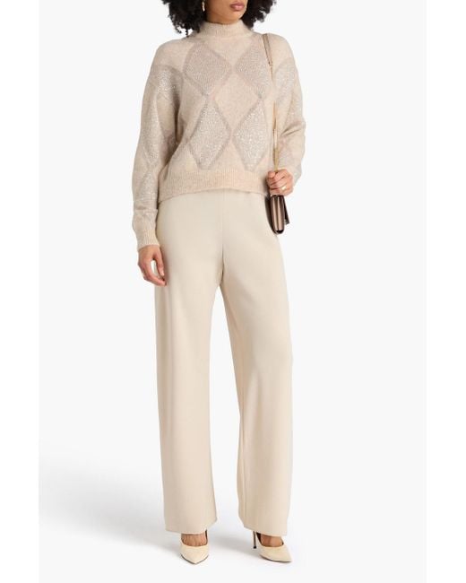 Brunello Cucinelli White Sequin-Embellished Argyle Wool And Mohair-Blend Turtleneck Sweater