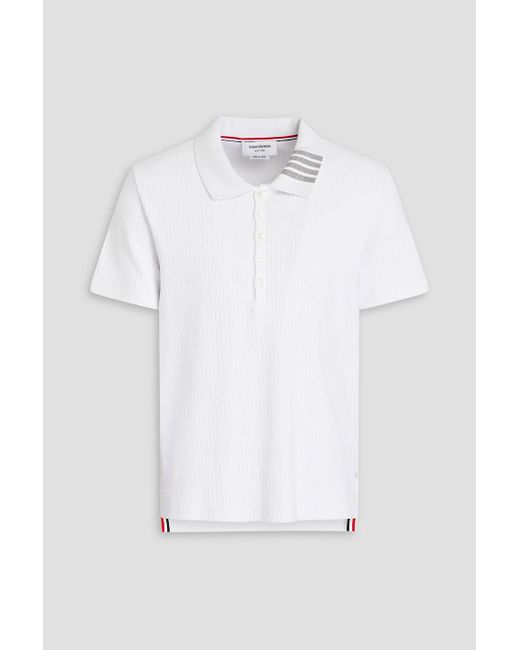 Thom Browne White Striped Ribbed Cotton-jersey Polo Shirt for men