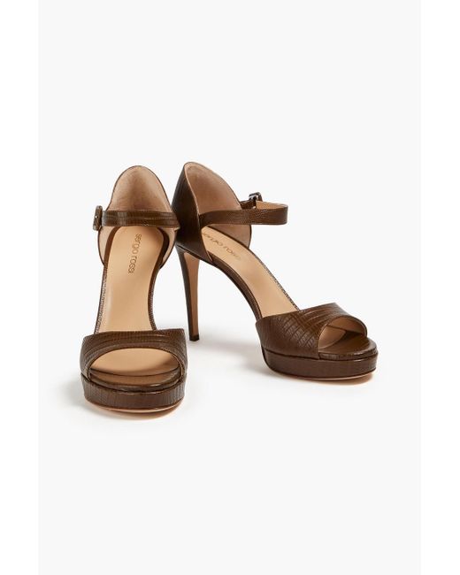 Sergio Rossi Brown Lizard-effect Leather Sandals