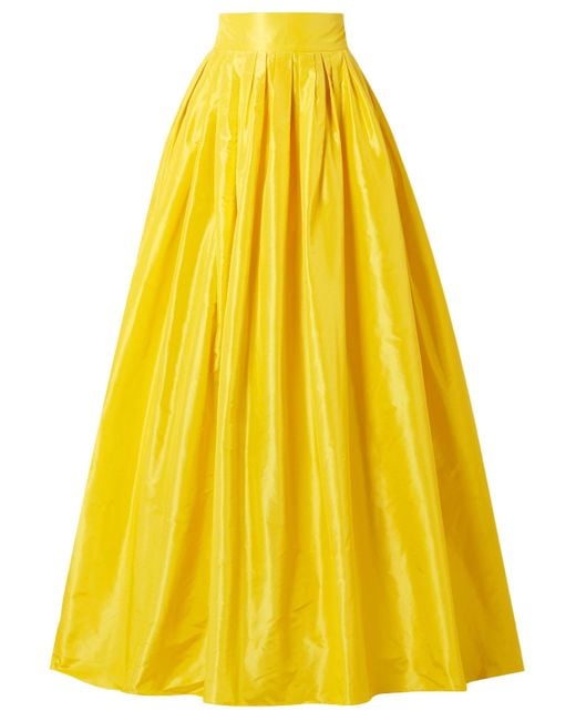 Carolina Herrera Flared Pleated Silk-taffeta Maxi Skirt Yellow