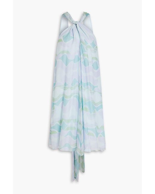 Emporio Armani Blue Printed Silk-chiffon Halterneck Mini Dress
