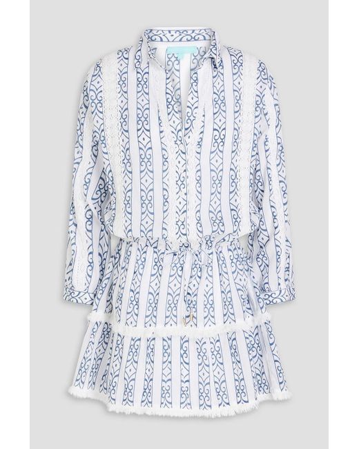 Melissa Odabash Blue Sophia Printed Cotton-voile Mini Dress