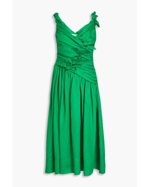 Zimmermann Green Cutout Knotted Linen Midi Dress
